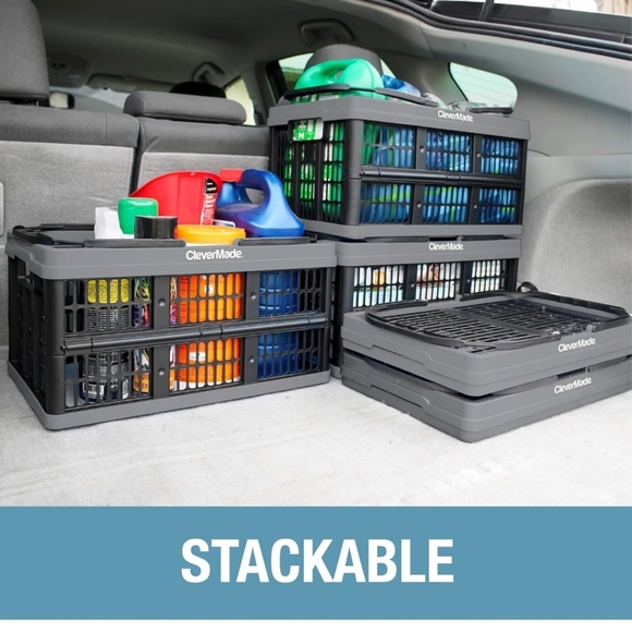 CleverMade Collapsible Shopping Basket, Neptune Blue, 2PK - 16L (4 Gal) Reusable - Picture 5 of 9